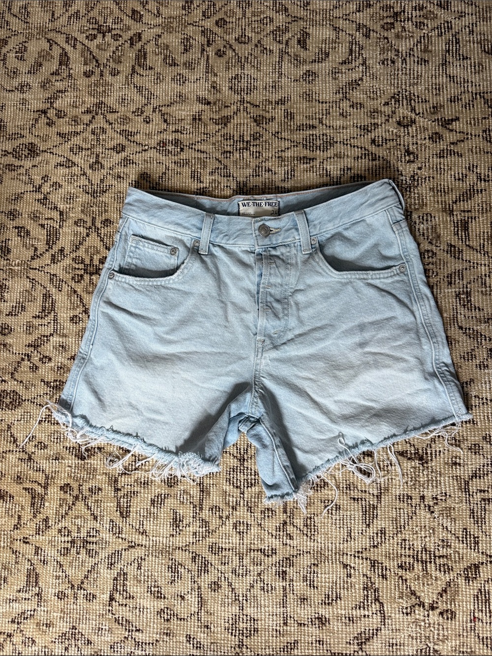 We The Free Pale Blue Frayed Hem Denim Shorts